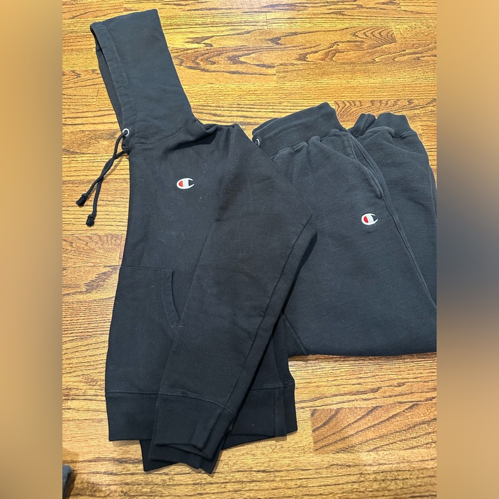 Champion Black Reverse Weave Sweatsuit (Hoodie & Sweatpants) - Size S